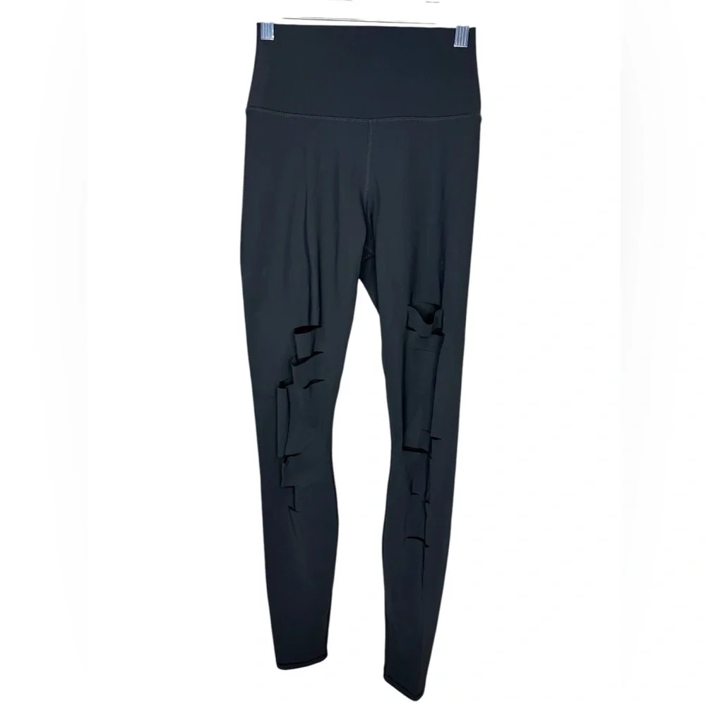 ALO High-Waisted Ripped Warrior Leggings Dark Grey Anthracite Cut-Out XSmall